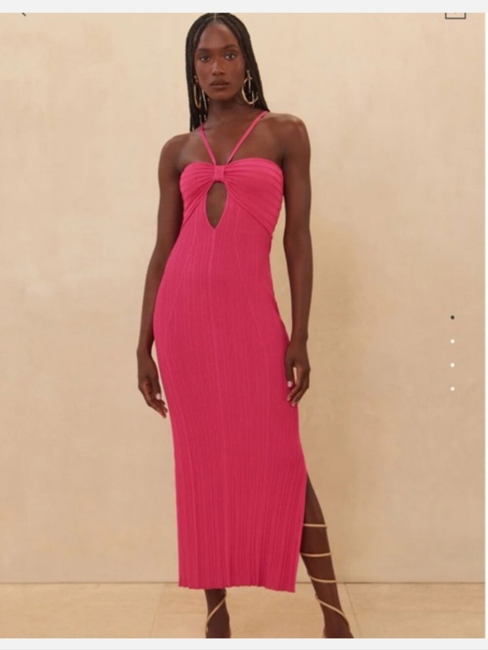 cult gaia Elfreda Hot Pink Ribbed Midi Dress with Keyhole